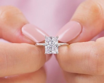 2 Ct Radiant Moissanite Engagement Ring, 14K Gold Radiant Engagement Ring, Wedding ring, Radiant Cut Hidden Halo Ring, Anniversary Ring
