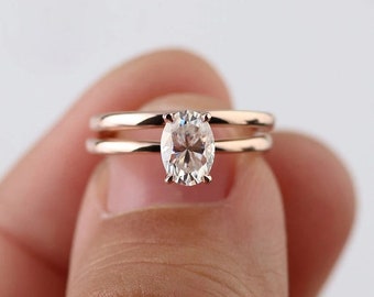 1 Carat Oval Moissanite Diamond Classic Single Stone Engagement Ring Set, Matching Band, Anniversary Gifts, Moissanite Solitaire Oval Ring
