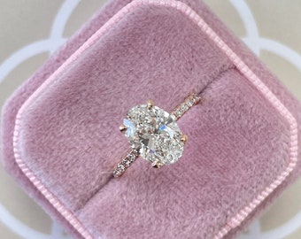 2 Ct Oval Moissanite Engagement Ring Hidden halo Bridal Ring 14K Solid Gold Ring Promise Ring Anniversary Oval Solitaire Ring Band Gifts