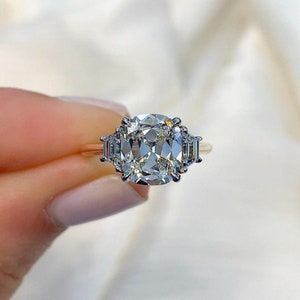 3 CT Cushion Cut Moissanite Engagement Ring, Three Stone Diamond Ring, Sterling Silver Solitaire Ring, 14K White Gold Ring, Anniversary Gift