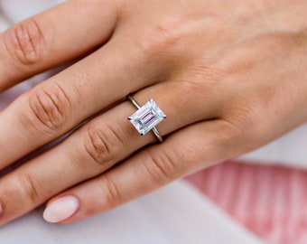 Anello con moissanite smeraldo da 2 ct, anello di fidanzamento taglio smeraldo, fede nuziale con solitario, anello in oro 14 carati, anello in argento sterling, regali per anniversario