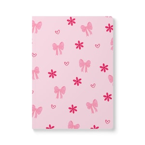 Diario con copertina morbida e fiocchi rosa, perfetto per appunti, diari, regali, cancelleria o scrapbooking.