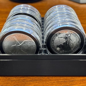 3DP svart förvaringslåda rymmer 20x 1oz silverfärgade Model X Black Ring-kapslar
