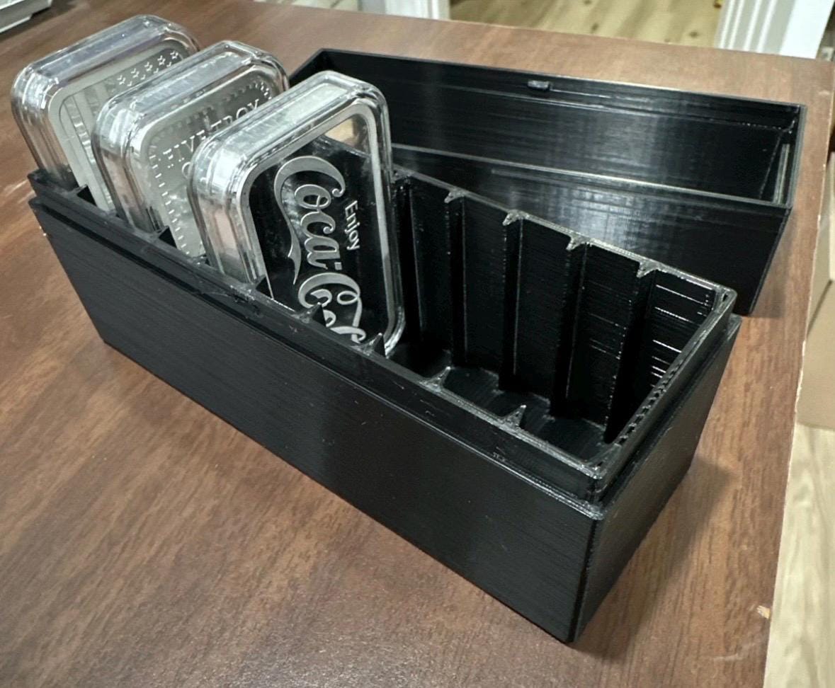 Silver Storage Box - Holds 5x 10 Oz Silver Bars In Capsules, Gray Finish, USA Made
