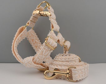 Personalized dog harness and leash - Wedding Leaf Lace