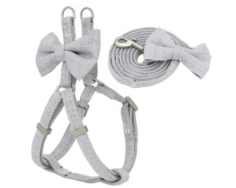 Dog Harness and Leash Set With Bow tie - Gray