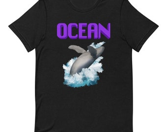 Ocean Whale T shirt, Purple, Nineties Retro Surf Style, Marine Life Aesthetic, Nineties Style Crewneck,