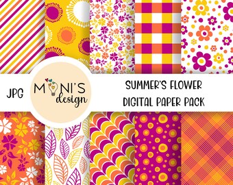 Summer Floral Digital Paper Pack: Scrapbook Designs (Digital Download)