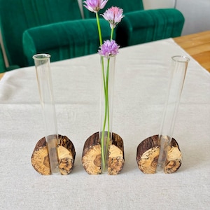 1 wooden vase with test tube - mini vase made of birch wood for dried flowers or grasses - natural tablecloth