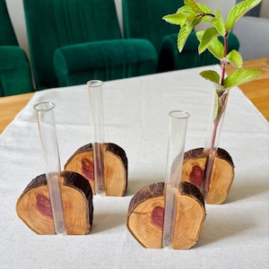 Tree of life wooden vase with test tube - round single flower vase - natural table decoration - handmade wooden vase