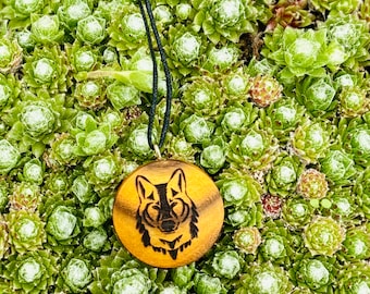 Wolf Wood Necklace Lupus Natural Jewelry Pendant Medallion