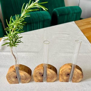Wooden vase made of walnut with test tube - round vase for single flowers, grasses and dried flowers - handmade natural decoration