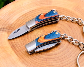 Mini pocket knife knife keychain folding knife veneer wood mini pocket knife