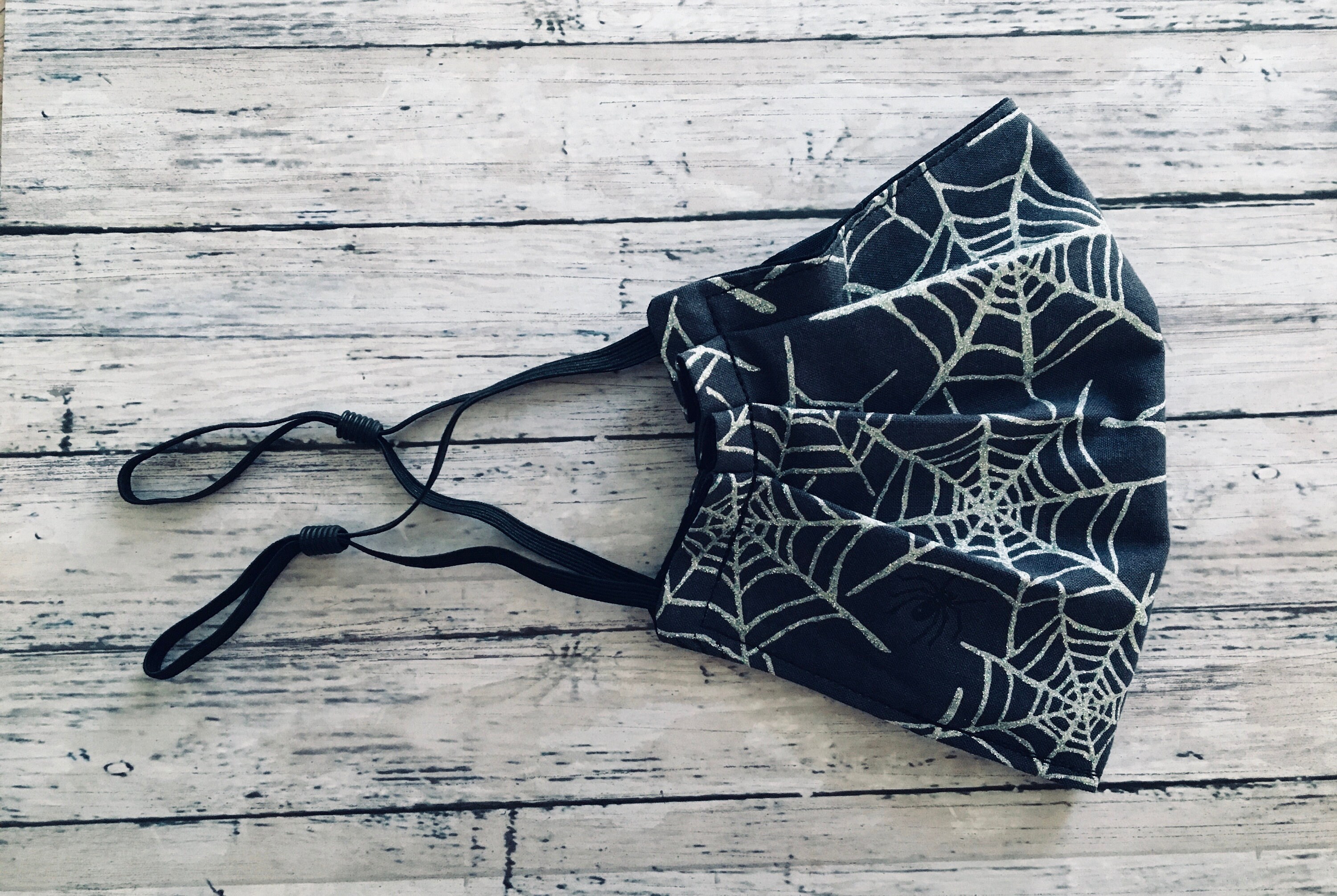 Spooky Sparkle Spider Webs Adult Face Mask Adjustable Size Glitter Frightful Night