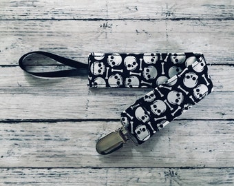 Skulls N Bones Baby Pacifier Clip Gothic Girl Boy Skeleton Goth