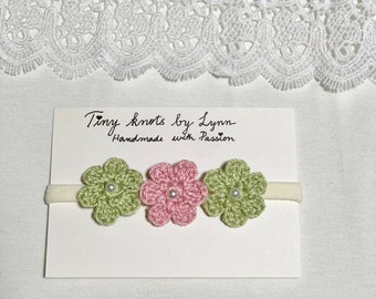 Head band Crochet flower, nylon baby hair accessories handmade, crochet headband, Christmas Baby shower Birthday gift, newborn photo prop,