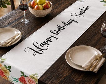 Camino de mesa personalizado para cumpleaños, decoración floral para fiestas, decoraciones para fiestas de cumpleaños para mujeres