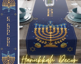 Hannukah table runner, Hanukkah Decor, Festival of Lights kitchen decor cotton fabric Machine washable!