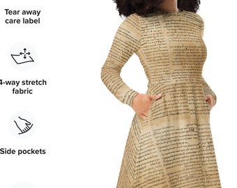 Biblical manuscript outfit, Isaiah scroll pattern, religious fashion, Judaica dress 2XS- 6XL