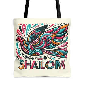 Shalom tote bag, custom name tote, dove  tote, Peace bag,  all over print tote, jewish beach bag, reusable bag שלום