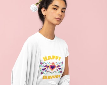 Shavuot  shirt, White Happy Shavuot T-shirt  - Jewish Holiday   T-shirt