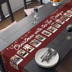 Personalised Christmas table runner, Holiday Decor Wall Family Name Sign, Gift ,Custom photo table runner, personalized gift