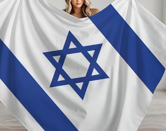 Super Soft Israel Flag Fleece Blanket,   Star of David Travel Throw Cover,  Israeli Patriotic Flag,  Jewish Home Decor