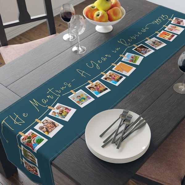 Custom photo table runner, A Year in Review | Photo Table Runner,  family personalized table decor, personalized gift,  anniversary gift