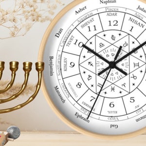 Jewish Calendar  Wall clock 12 Tribes of Israel , Jewish clock /Hebrew Calendar, Jewish Decor,  Jewish Year, Jewish mysticism