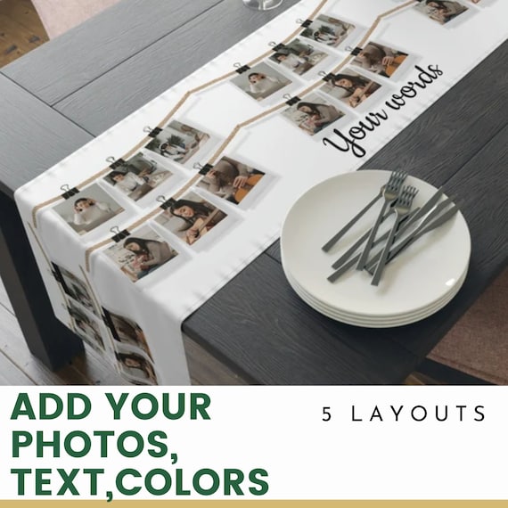Photo table runner, Photo Collage Custom Table Runner, Personalized Table Runner,    Photo Collage  Custom Table Cloth