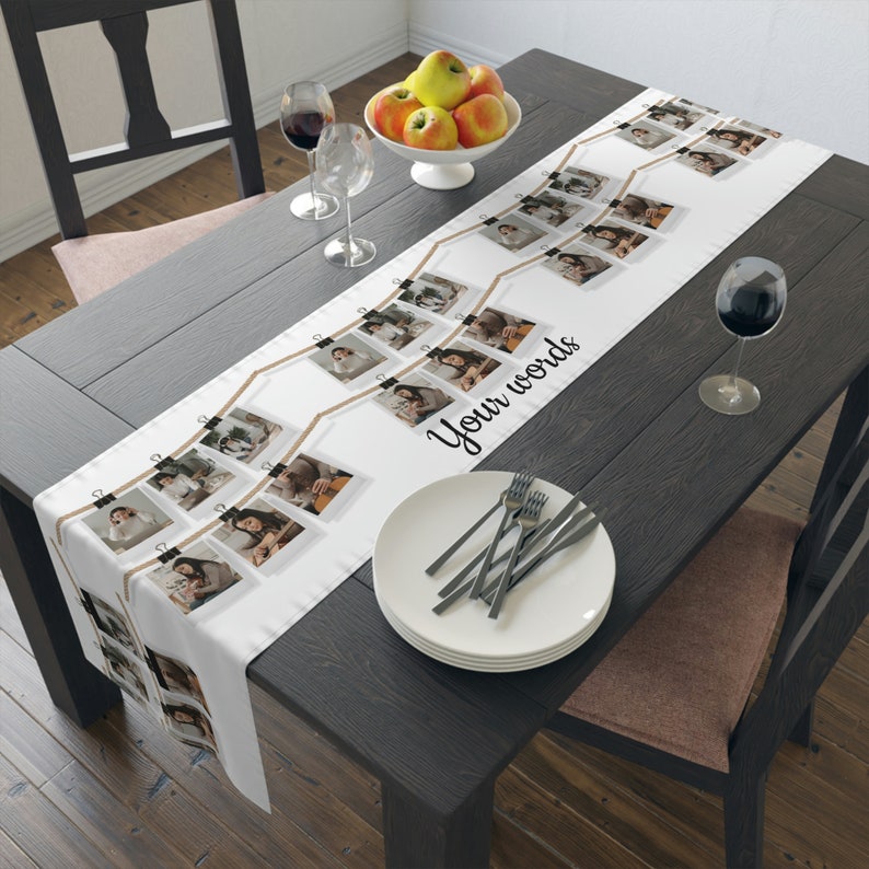 Customized table decor, Personalized home decor, Unique table runner, Printed table runner, Photo collage runner, Modern table runner, Rustic table runner, Table linen