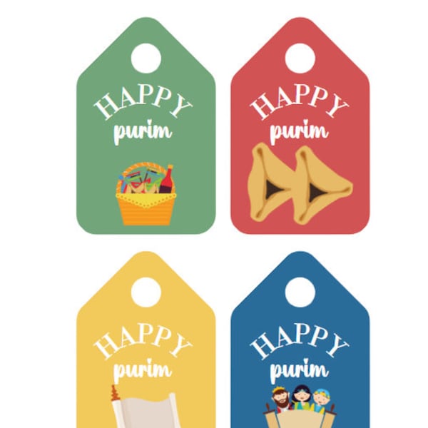 Purim Gift Tags, Printable Tags for Purim 2023, mishloach manot stickers    Instant Download