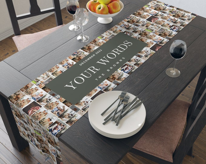 Custom photo table runner, family personalized table decor, personalized gift, housewarming gift, wedding gift, anniversary gift