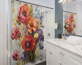 Floral Bathroom Decor, Wildflower Decor, Floral Shower Curtain, Watercolor Wildflowers