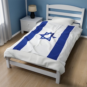 Super Soft Israel Flag Fleece Blanket,   Star of David Travel Throw Cover,  Israeli Patriotic Flag,  Jewish Home Decor custom text