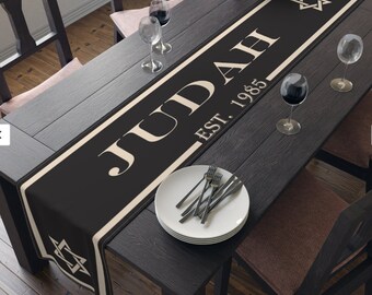 Table runner Jewish Personalized  Table runner / family name   Table runner / magen David