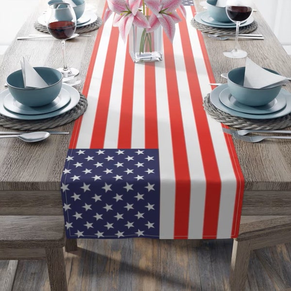 4th of July Table Runner - USA Flag Patriotic Decoration, 90" & 150" Length Options