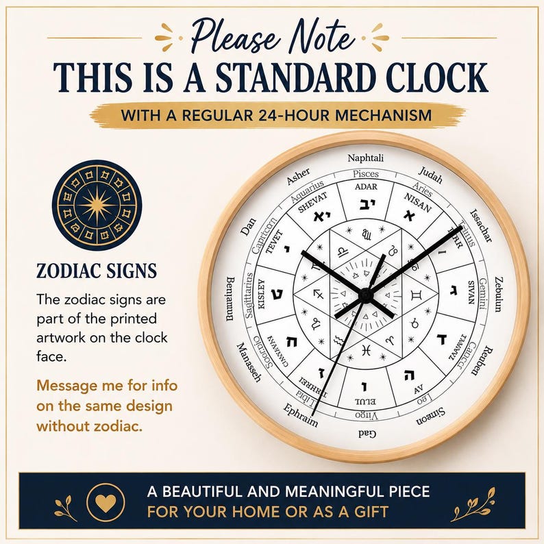 The Hebrew alphabet Jewish clock 12 Tribes of Israel , Jewish clock /Hebrew Calendar, Jewish Decor, Jewish Year,Jewish Perpetual Calendar image 3