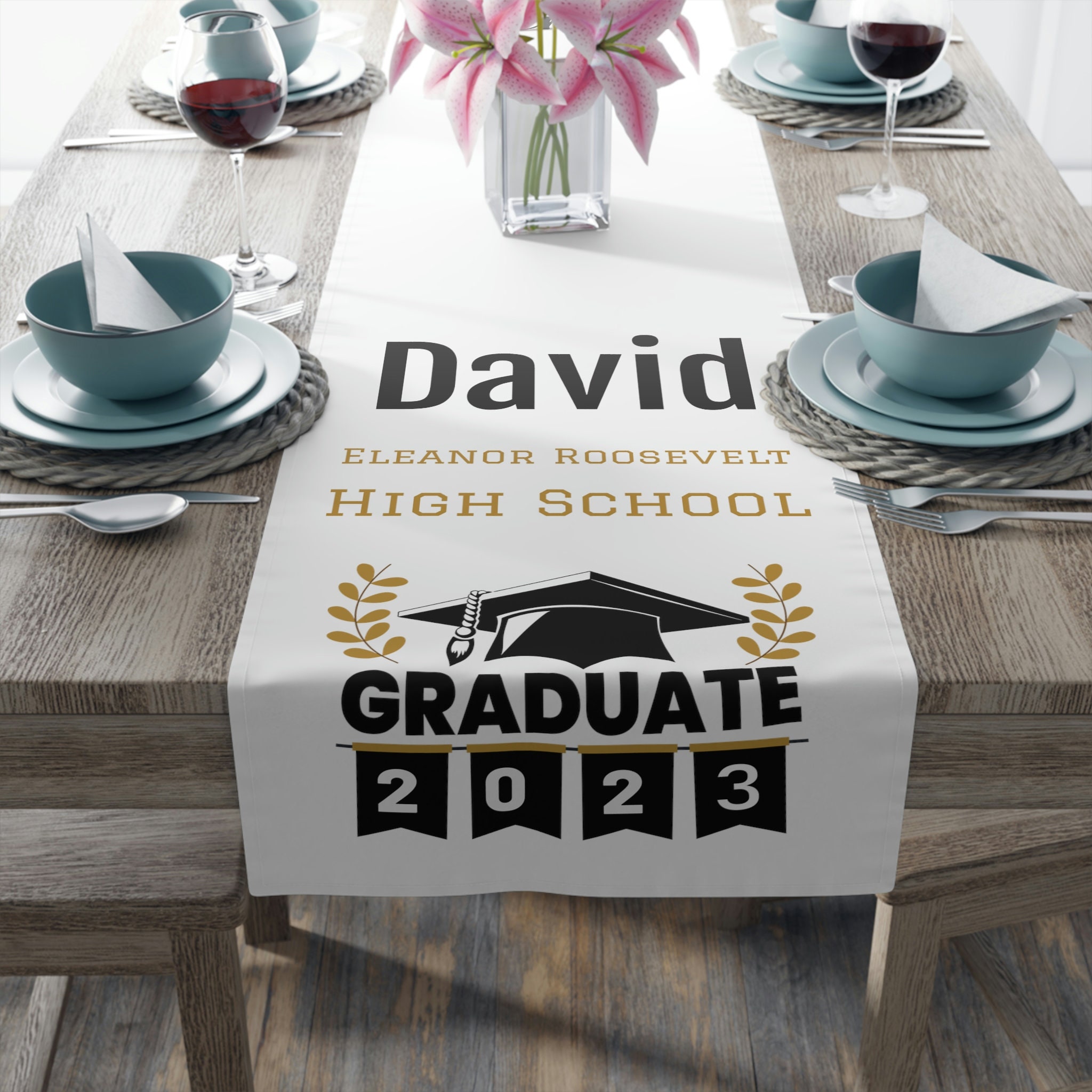 Senior Graduation Table Runner, Custom Graduation Decoration, 2021 High School Grad Banner