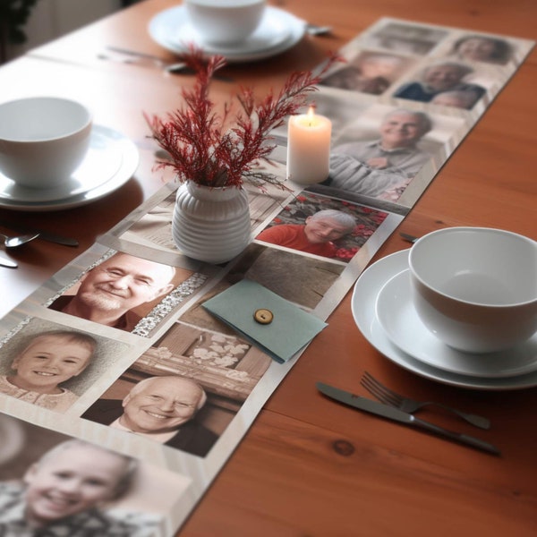 Custom Photo Memories Table Runner, memory gift , Nostalgic Housewarming Gift, Vintage Photo Memories Table Runner