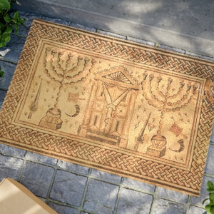 Menorah Temple outdoor Doormat ,  Judaica Art, Temple Mosaic,   Eco-Friendly Material