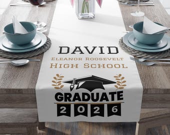 Personalized Graduation Table Runner, Class of 2026, Custom Name Graduation Party Decoration