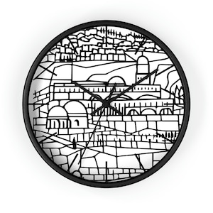 Jerusalem Wall Clock, Minimalist Jerusalem Decor  udaica gifts