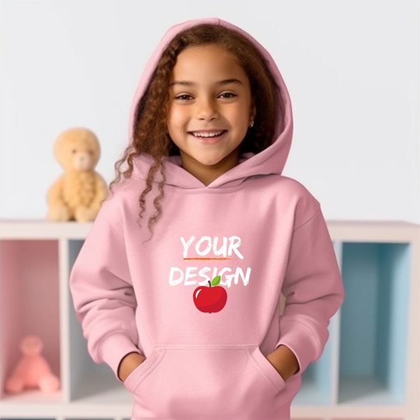 Pink Back To School Mockup, Kids Hoodie  Mockup, Pink Sweatshirt Gildan 18500B, School  Mockup, Youth Girl Mockup, Hoody Kids mock