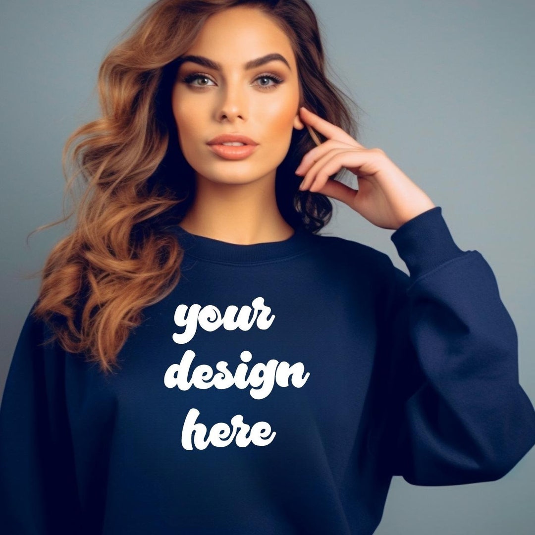 Navy Gildan 18000 Mockup Navy Blue Sweatshirt Mockup Sweatshirt Model