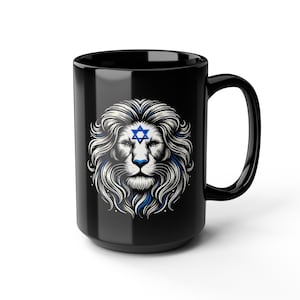 Israel Lion of Judah Am Yisrael Chai Black Mug, Jewish Gifts for Boyfriend, Dad, Girlfriend, Hebrew Heritage, Jewish Holiday Mug