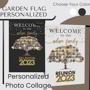 Family Reunion Personalized Welcome Sign Garden Banner, custom family reunion photo gift, photo collage Garden flag