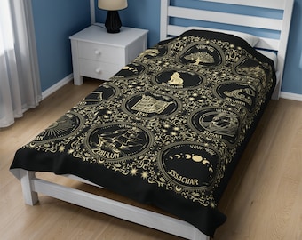 12 Tribes of Israel Velveteen Blanket: Jewish Decor Quilt