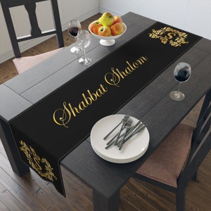Shabbat Shalom golden table runner