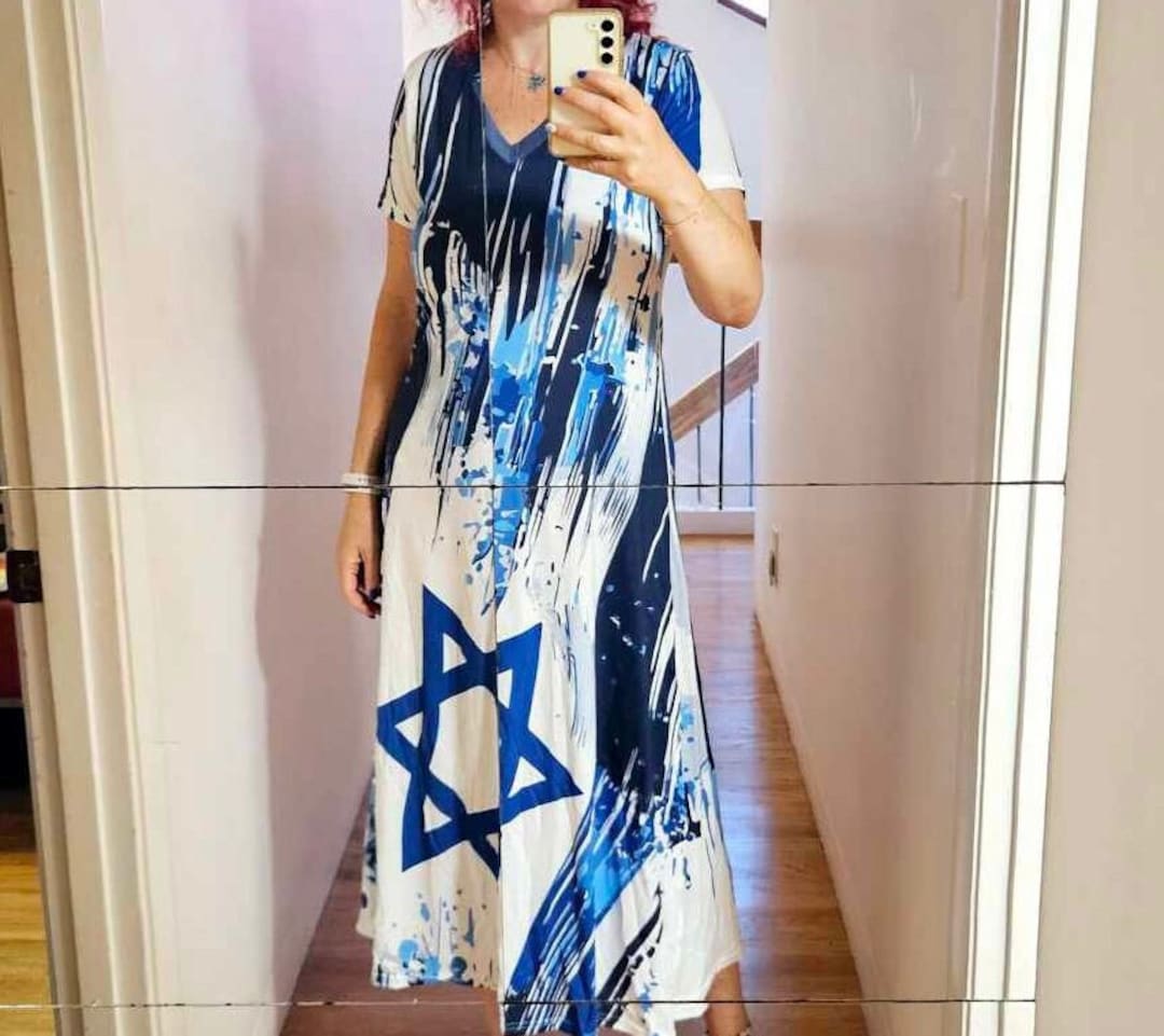 Stand Israel Dress With Side Sli, Hebrew Pride Dress, Israel Flag Dress ...